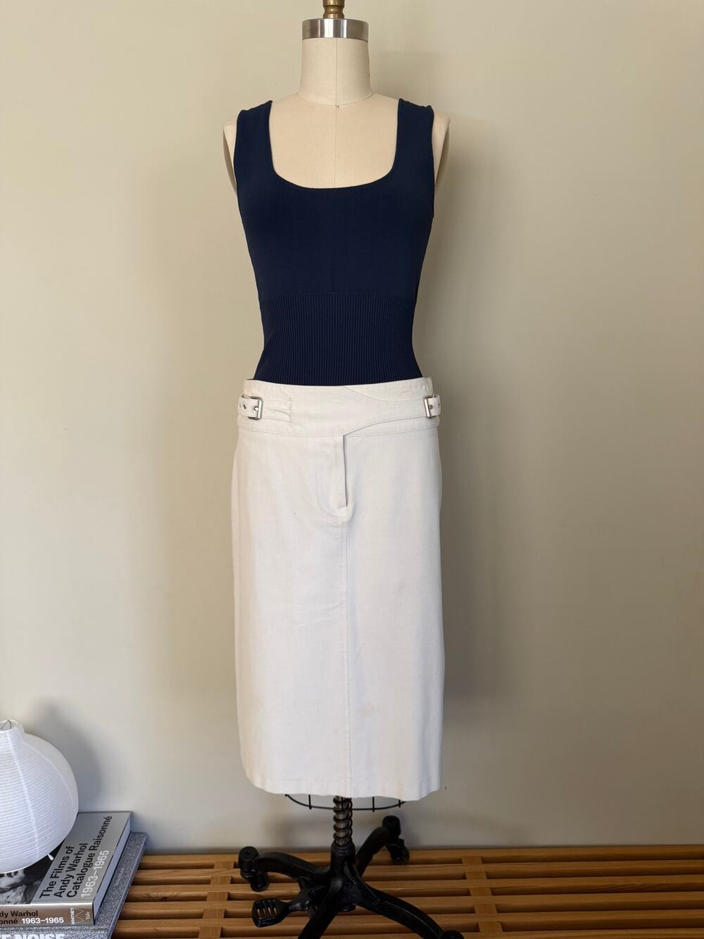 Plein Sud White Wrap Style Midi Skirt with Buckle Details